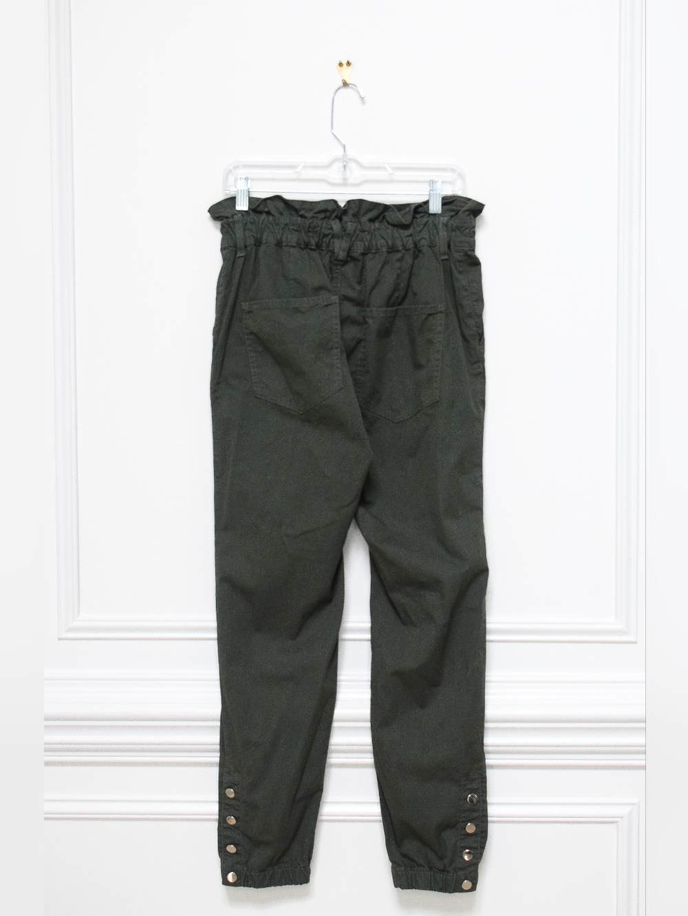 Veronica Beard Tedi Tapered High Rise Pants Paperbag Waist Army Green Size 29 - Picture 9 of 15